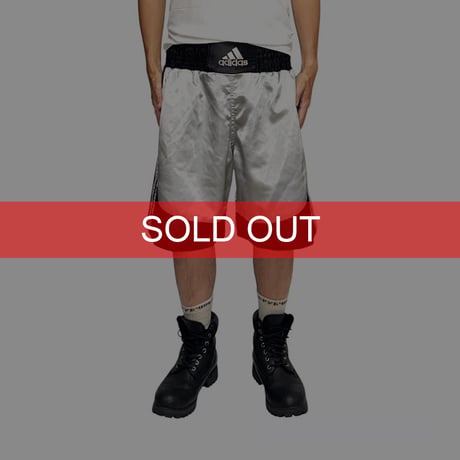 【USED】00's adidas Satin Boxing Shorts Silver × Black