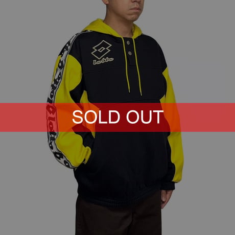 【USED】90's-00's Lotto Logo Tape Pullover Sweat Hoodie Black/Yellow