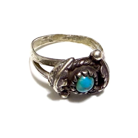 【BOOMBABA BOUTIQUE】(No.24) Sterling Leaves Turquoise Ring 925 sterling silver; turquoise