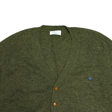 【USED】90's UNITED COLORS OF BENETTON Shetland Wool Cardigan with Leather Buttons