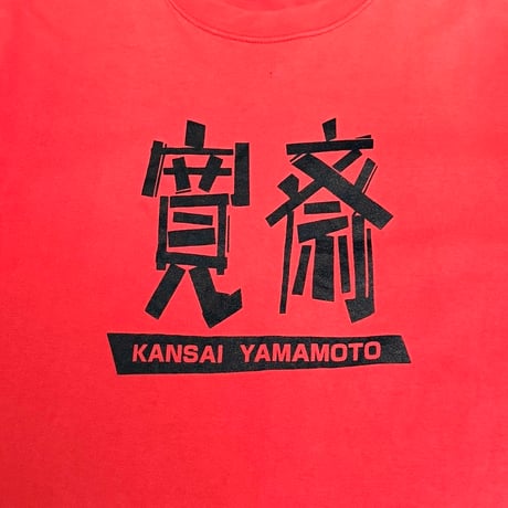 【USED】80's-90's KANSAI MAN "寛斎" Logo Print T-shirt Faded Red
