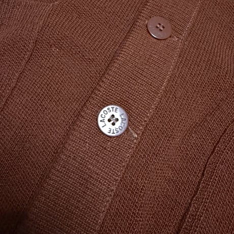 【USED】80's CHEMISE LACOSTE Logo Wool Blend Knit Cardigan Brown Made in France