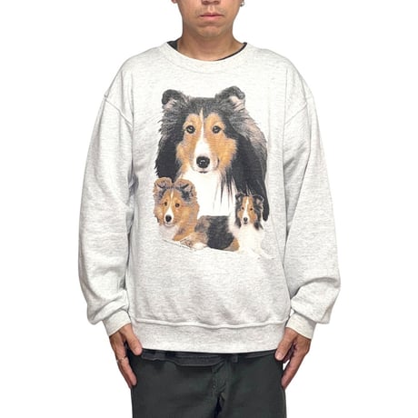 【USED】90's Robert & Eunice Pearcy by Teletrend, Cols., OH Shetland Sheepdog Photo Print Sweatshirt