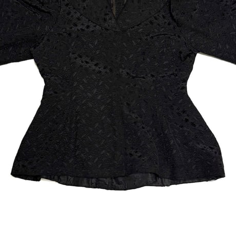 【USED】c.1900 French Vintage Black Jacquard Peplum Jacket