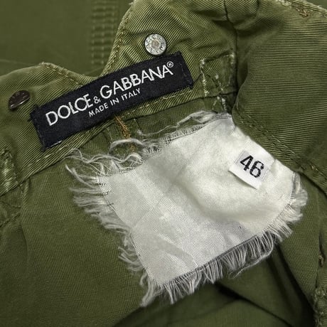 【USED】00's DOLCE & GABBANA Olive Green Wide-Leg Work Pants with Contrast Stitching