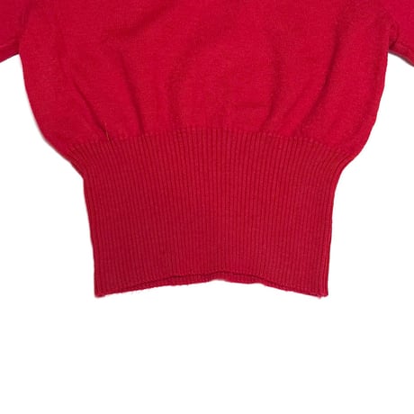 【USED】80's Ruffle Collar Bow Knit Sweater RED
