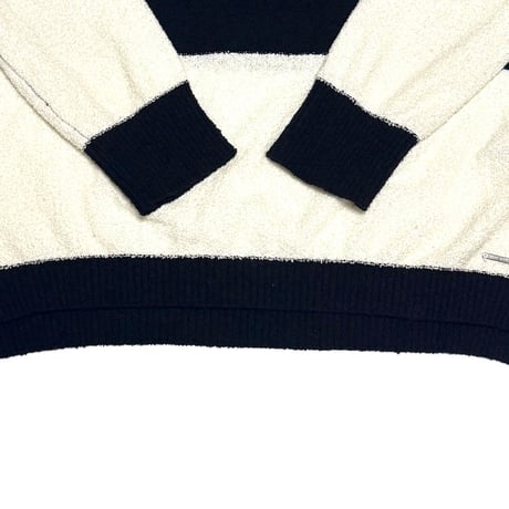 【USED】2010's DIESEL Italian Yarn Wide Stripe Pile Knit Sweater Black × Ivory Size:M