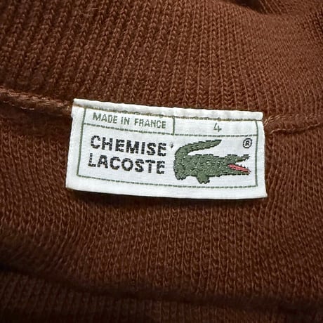 【USED】80's CHEMISE LACOSTE Logo Wool Blend Knit Cardigan Brown Made in France