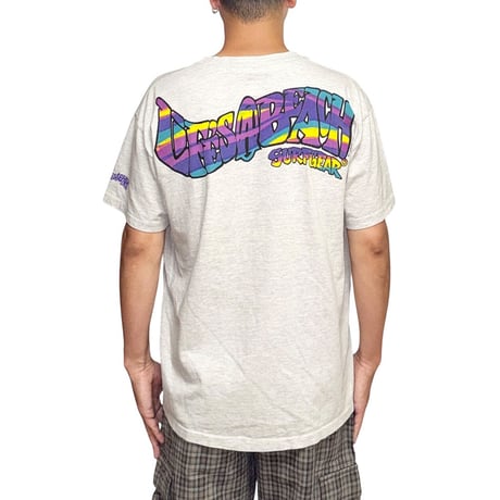 【USED】90's Life’s a Beach Rainbow Back Logo Print T-shirt Heather Grey