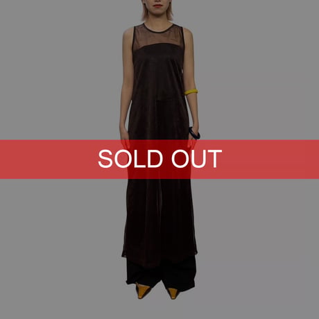 【USED】90's DKNY Sheer Mesh Sleeveless Long Dress Brown