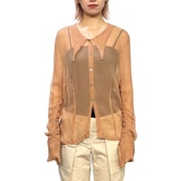 【USED】90's-00's DRIES VAN NOTEN Silk Sheer Gathered Sleeve Blouse