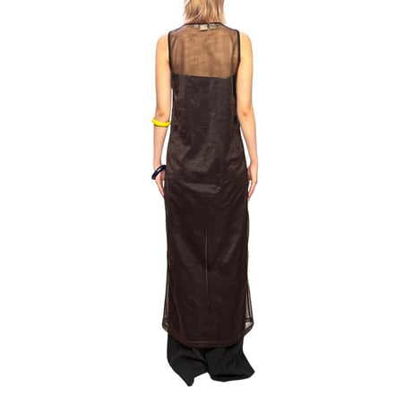 【USED】90's DKNY Sheer Mesh Sleeveless Long Dress Brown