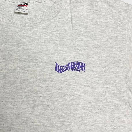 【USED】90's Life’s a Beach Rainbow Back Logo Print T-shirt Heather Grey