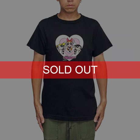 【USED】90's THE POWERPUFF GIRLS Heart Logo T-shirt Black Made in USA