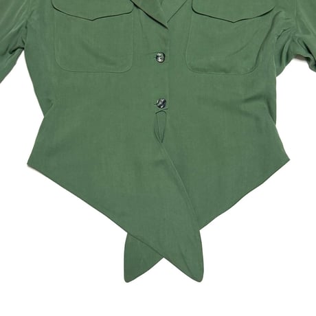 【USED】90's KENZO PARIS Viscose Blend Designed Hem Jacket Green