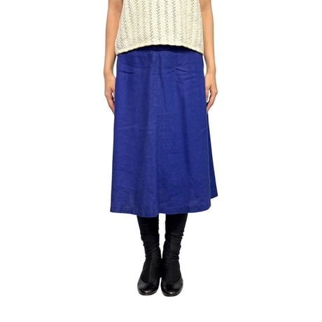 【USED】80's-90's GIVENCHY Royal Blue Linen Side Gold Button Flare Skirt