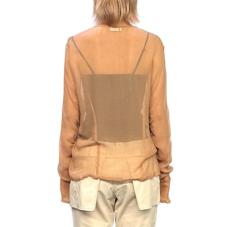 【USED】90's-00's DRIES VAN NOTEN Silk Sheer Gathered Sleeve Blouse
