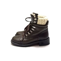 【USED】CHANEL 2015AW Wool Tweed Paneled Lace-Up Leather Short Boots