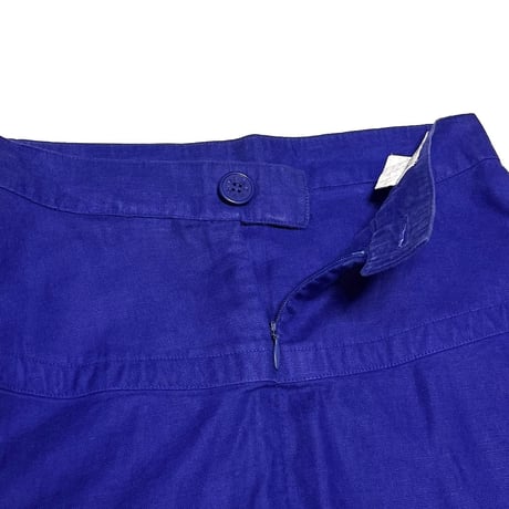 【USED】80's-90's GIVENCHY Royal Blue Linen Side Gold Button Flare Skirt