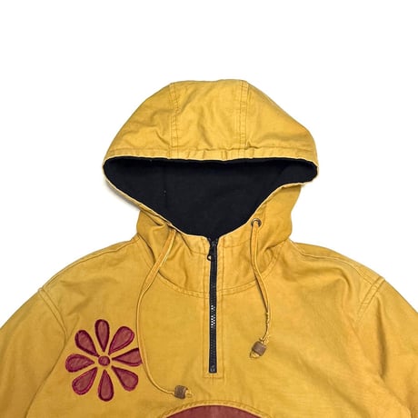 【USED】90's JASHU Psychedelic Hooded Pullover Jacket Mustard Made in Nepal