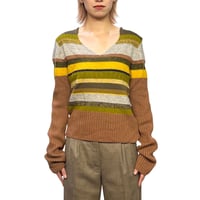【USED】90's DRIES VAN NOTEN Multi Panel V-Neck Wool Knit