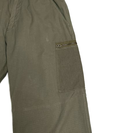 【USED】00's STUSSY Mixed Fabric Ripstop Flight Cargo Pants Olive