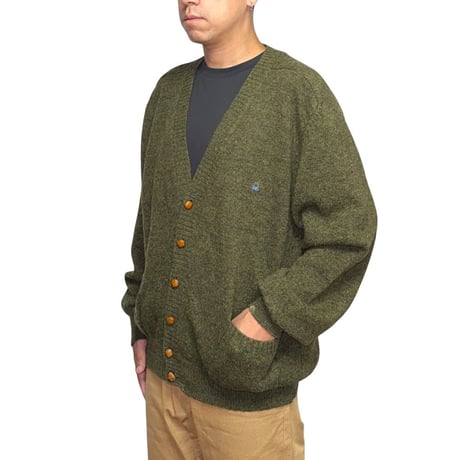 【USED】90's UNITED COLORS OF BENETTON Shetland Wool Cardigan with Leather Buttons