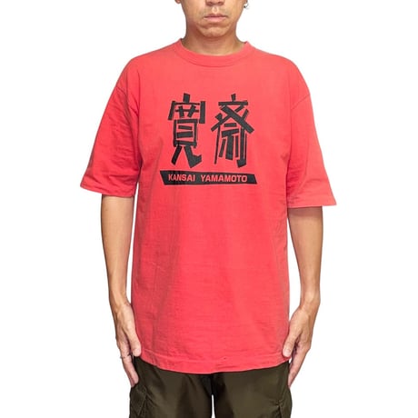 【USED】80's-90's KANSAI MAN "寛斎" Logo Print T-shirt Faded Red
