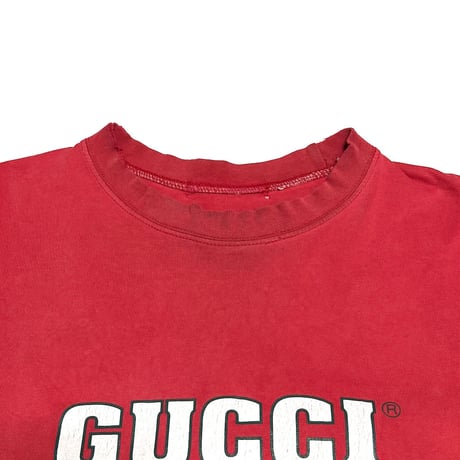 【USED】90's Bootleg Famous Italian Brand Logo T-shirt Fade Red