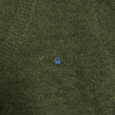 【USED】90's UNITED COLORS OF BENETTON Shetland Wool Cardigan with Leather Buttons