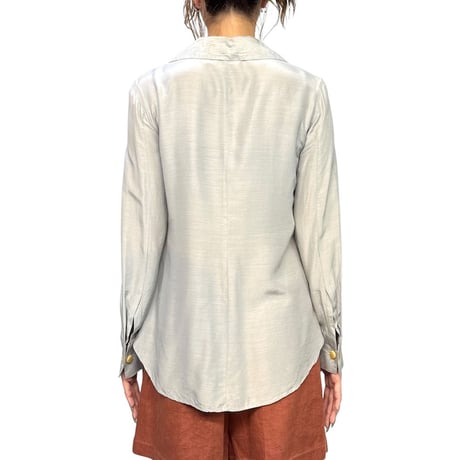 【USED】90's-00's EMPORIO ARMANI Silk-Blend Blouse Silver Grey