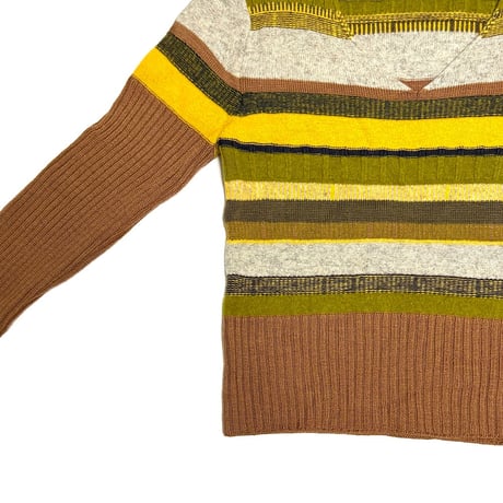 【USED】90's DRIES VAN NOTEN Multi Panel V-Neck Wool Knit