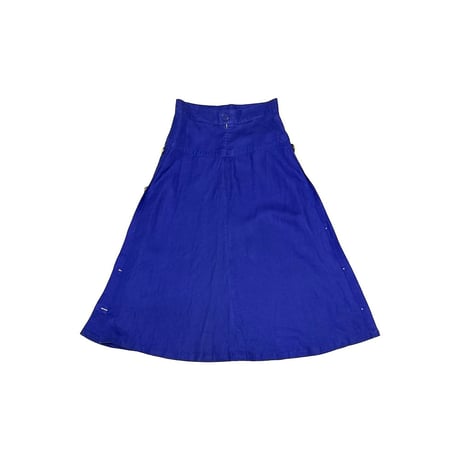 【USED】80's-90's GIVENCHY Royal Blue Linen Side Gold Button Flare Skirt