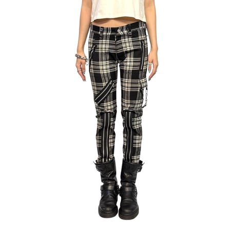 【USED】90's-00's 666 Black & White Plaid Bondage Pants