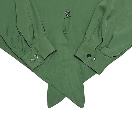 【USED】90's KENZO PARIS Viscose Blend Designed Hem Jacket Green