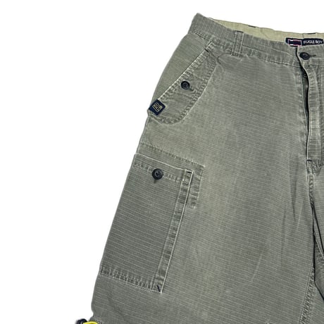 【USED】90's-00's BUGLE BOY Ripstop Tactical Cargo Shorts Olive Gray