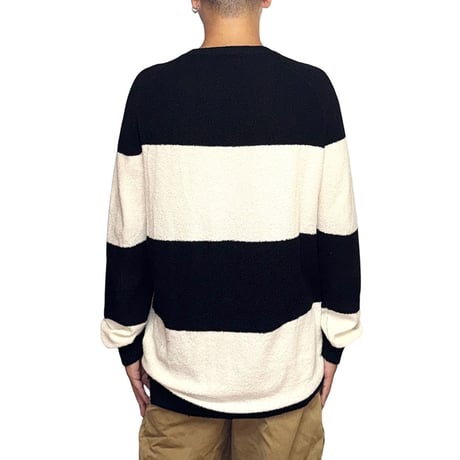 【USED】2010's DIESEL Italian Yarn Wide Stripe Pile Knit Sweater Black × Ivory Size:M