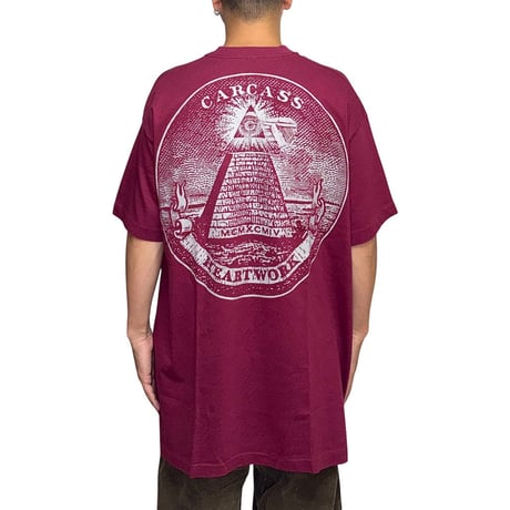 【USED】90's Carcass “Heartwork” T-shirt Burgundy