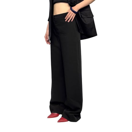 【USED】00's CHANEL UNIFORM Wide Flared Trousers Black
