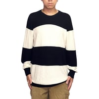 【USED】2010's DIESEL Italian Yarn Wide Stripe Pile Knit Sweater Black × Ivory Size:M