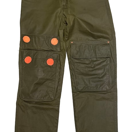 【USED】90's W.&L.T. Coated Cotton 3D Pocket Pants Olive Green