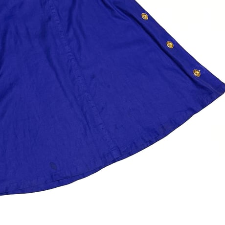 【USED】80's-90's GIVENCHY Royal Blue Linen Side Gold Button Flare Skirt