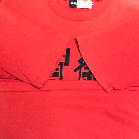 【USED】80's-90's KANSAI MAN "寛斎" Logo Print T-shirt Faded Red