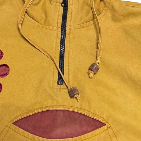 【USED】90's JASHU Psychedelic Hooded Pullover Jacket Mustard Made in Nepal