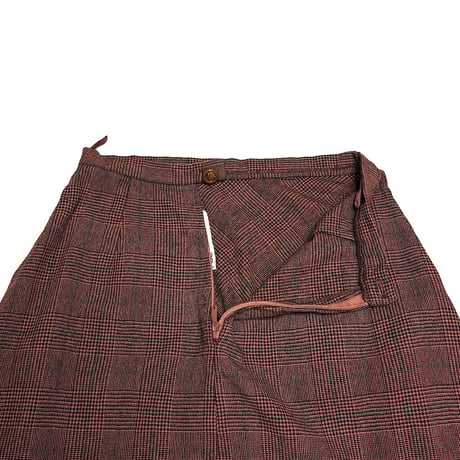 【USED】80's LANVIN PARIS Glen Check Wool Panel Skirt Brown