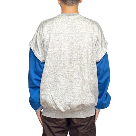 【USED】80's PUMA Layered Sleeve Docking Sweatshirt Grey × Blue