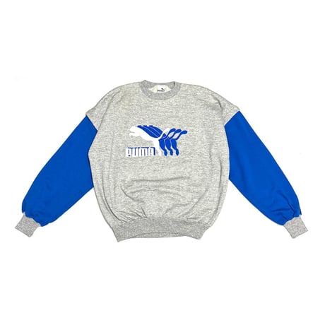 【USED】80's PUMA Layered Sleeve Docking Sweatshirt Grey × Blue