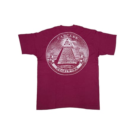 【USED】90's Carcass “Heartwork” T-shirt Burgundy