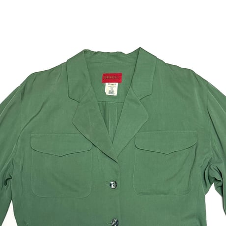 【USED】90's KENZO PARIS Viscose Blend Designed Hem Jacket Green
