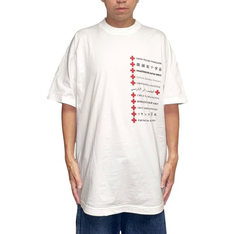【USED】90's French Red Cross Multi-Language Print Tshirt